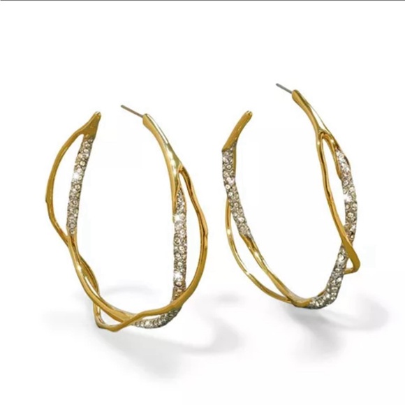 Intertwined Gold Two Tone Pave’ Hoop Earrings Alexis Bittar Solanales STYLE S14 - Picture 1 of 6